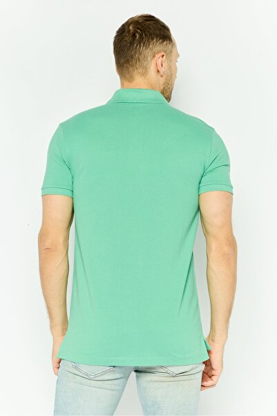 GAP Men Regular Fit Textured Short Sleeves Polo Shirt, Teal Green