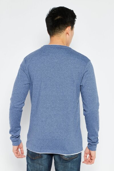 Denim & Flower Men Crew Neck Long Sleeve Sweatshirt, Blue