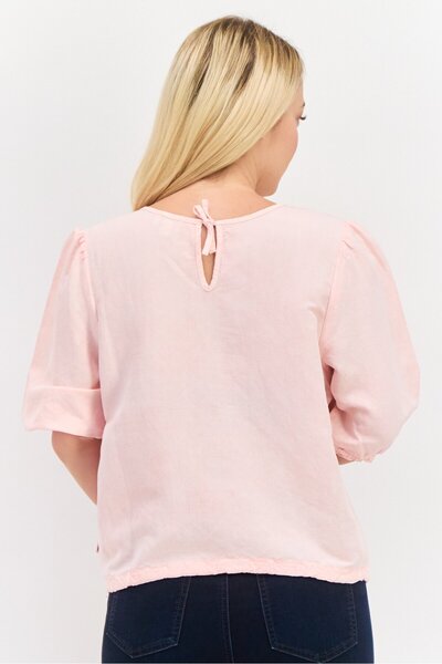 WRANGLER Women Round Neck Cap Sleeves Solid Top, Light Pink