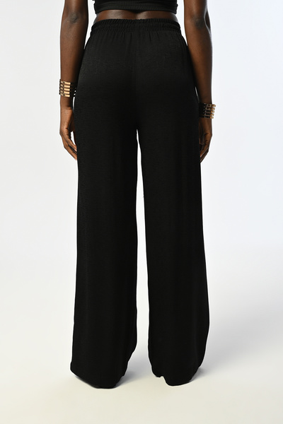 Orfeo Negro Women's Black Color Trousers with Elastic Waist Lapes Patterned