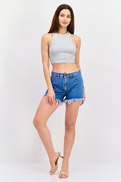 WRANGLER Women Regular Fit Washed Denim Shorts, Blue