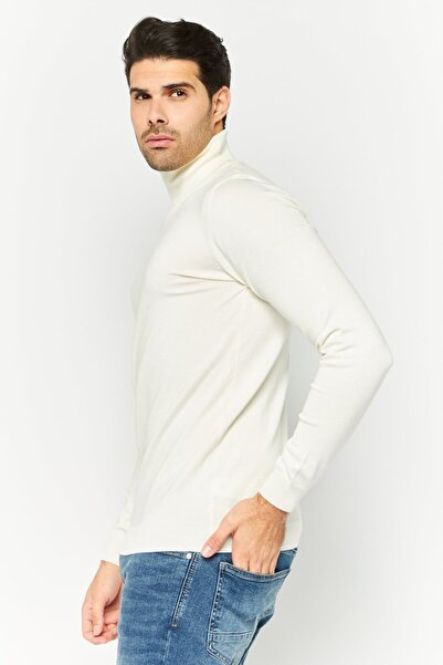 Sorbino Men Turtle Neck Long Sleeve Plain Sweater, White