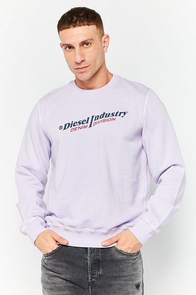 Diesel Men Crew Neck Long Sleeve Brand Logo Sweatshirt, Lilac
