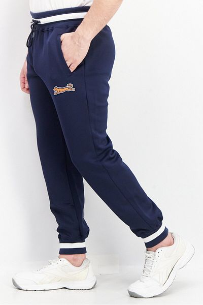 Le tigre Men Drawstring Brand Logo Pull-on Track Pant, Navy Blue Combo