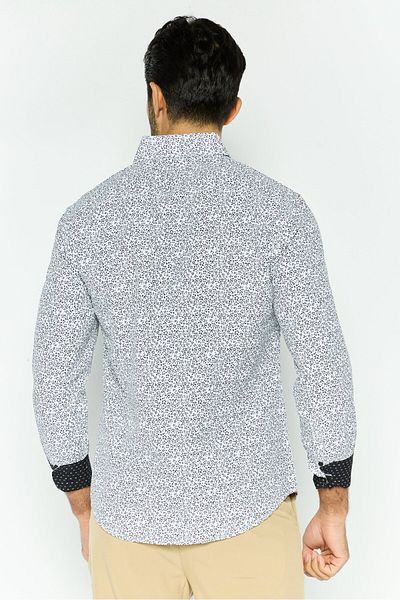 English Laundry Men Slim Fit Allover Print Long Sleeve Dress Shirt, White