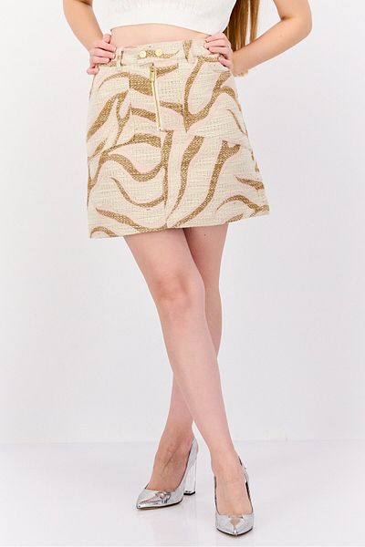 Scotch & Soda Women Textured Mini Skirt, Beige Combo