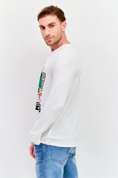WRANGLER Men Crew Neck Long Sleeve Graphic T Shirt, White Combo
