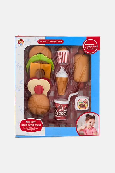 Toy Chef Mini Fast Food Playset With Plastic Food Toy Play, Red Combo