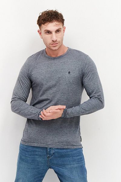 French Connection Men Crew Neck Long Sleeve Brand Logo T-shirt, Navy Blue