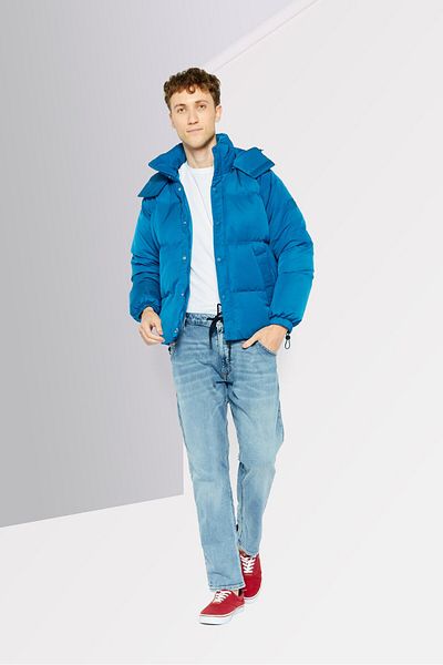 Lacoste Men Grid Pattern Hooded Puffered Jackets, Blue