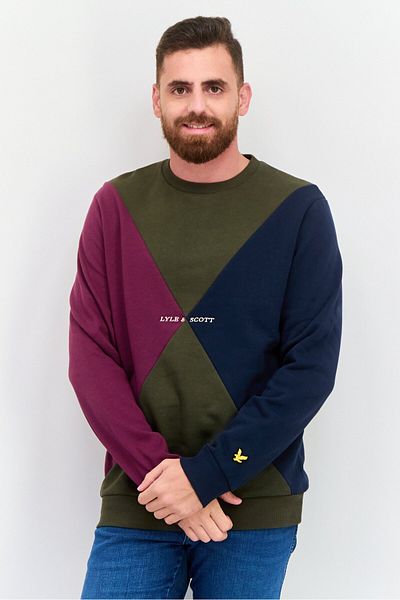 Lyle & Scott Men Crew Neck Long Sleeves Colorblock Sweatshirts, Olive