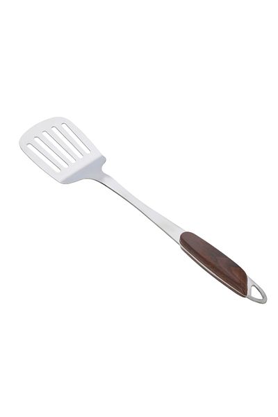 DELCASA Stainless Steel Slotted Turner with Wooden Handle, DC2149