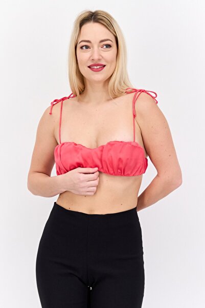 Sinsay بلوزة قصيرة سادة بدون أكمام بفتحة على شكل قلب للنساء، وردية اللون