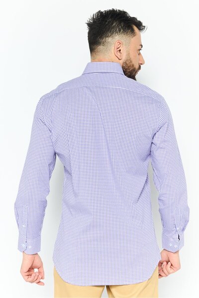 TailorByrd Men Regular Fit Gingham Long Sleeve Casual Shirt, Purple