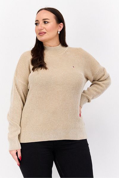 Tommy Hilfiger Women Mock Neck Stripe Sweater, Beige Combo