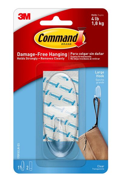 COMMAND 17093CLRES LARGE CLEAR HOOK W/C LEAR STRP