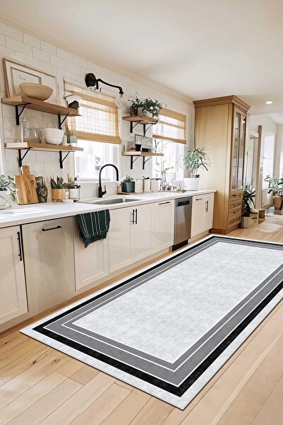 df home Mutfak Halısı Geometrik İskandinav Eskitmeli Dijital Baskı Yıkanabili...