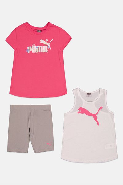Puma Kids Girl 3 Pieces Top And Short Set, White