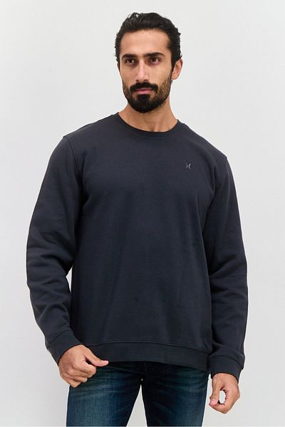 Hurley Men Crew Neck Long Sleeve Embroidered Logo Sweatshirt, Dark Grey