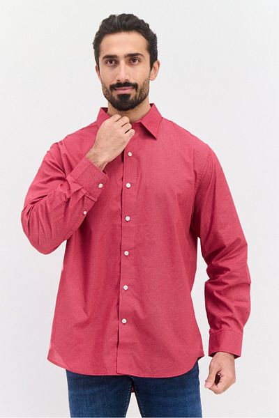 VAN HEUSEN Men Regular Fit Allover Print Long Sleeves Dress Shirt, Red