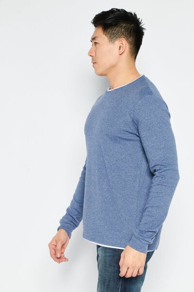 Denim & Flower Men Crew Neck Long Sleeve Sweatshirt, Blue