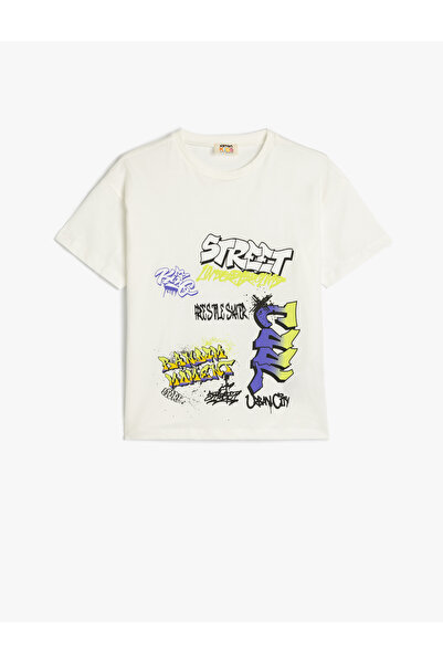 Koton Αγορικό μπλουζάκι με στάμπα εκρού 5SKB10056TK