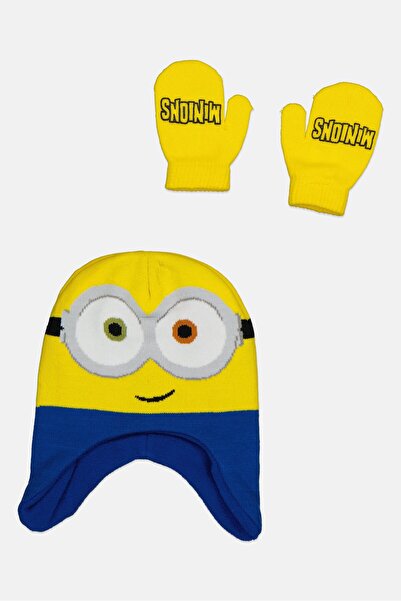 Minions طقم قفازات وقبعة للأولاد الصغار، زوج واحد، أصفر