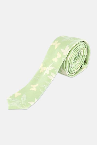 Asos Design Men Floral Pattern Slim Neck Tie And Pocket Square Set, Light Green Combo
