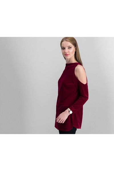 Ralph Lauren Velvet Cold,shoulder Top, Magenta And Purple