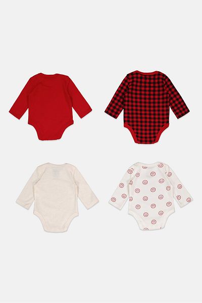 FIRST IMPRESSIONS Toddlers Boy 4 Pieces Round Neck Printed Bodysuits, Red