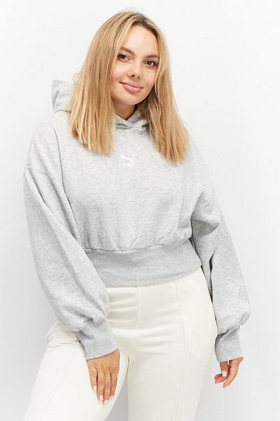 Puma Women Sportswear Fit Long Sleeve Cropped Training Hoodie, Grey Heather