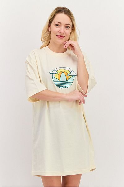 adidas Women Sportswear Fit Short Sleeves Outdoor T-shirt Dress, Beige Combo
