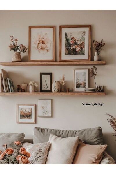 VISNES Özel Ölçü Uçan Raf Yüzen Raf Duvar Rafı Ceviz Renk