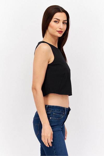 Esprit Women Crew Neck Sleeveless Plain Top, Black
