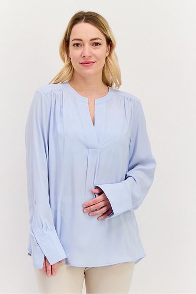 Calvin Klein Women V-neck Long Sleeves Plain Blouse, Light Blue