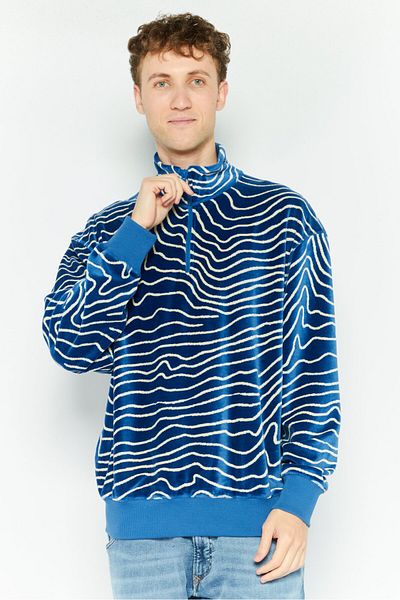 BOSS Men Mock Neck Allover Printed Long Sleeves Sweatshirt, Royal Blue