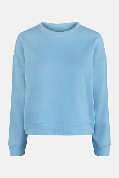 Tchibo Women Round Neck Solid Sweatshirt, Sky Blue