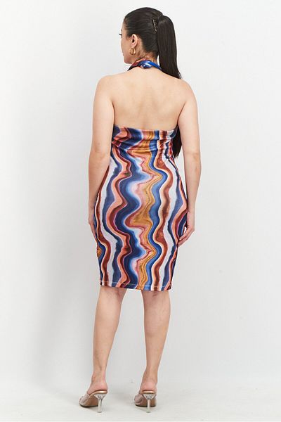 NA-KD Women Allover Print Mini Dress, Blue Combo