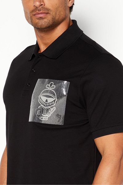 Karl Lagerfeld Men Regular Fit Spread Collar Short Sleeves Textured Polo Shirt, Black