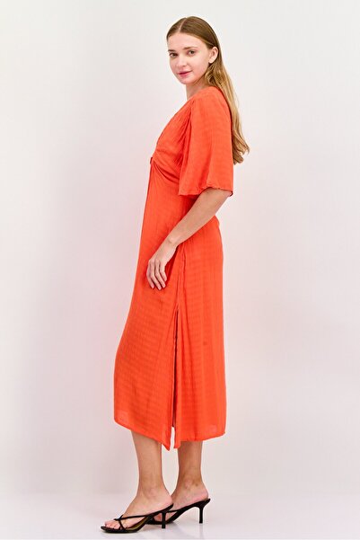 Pepe Jeans Women Textured Midi Dress, Red