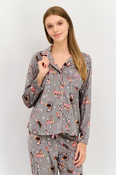 Kensie Women 2 Pcs Animal Print Top And Bottom Pyjama Set, Multicolor