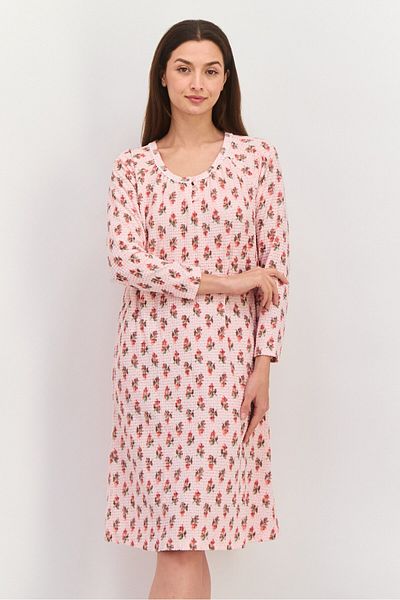Carole Hochman Women Printed Long Sleeves Long Pajama Dress, Pink Combo