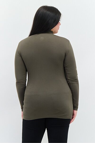 Anne Klein Women Plus Size Turtle Neck Long Sleeve Plain Top, Dark Olive