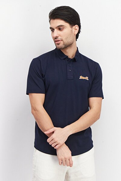 Le tigre Men Regular Fit Solid Short Sleeves Polo, Navy