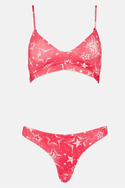 Hurley Women 2pcs Star Print Reversible Bikini Set, Red