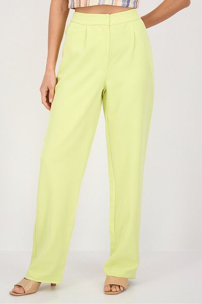 Aria Cove Women Regular Fit Wide Leg Solid Pants, Light Yellow