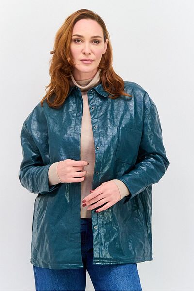 4th & Reckless Women Spread Collar Long Sleeve Textured Shirt, Dark Turquoise