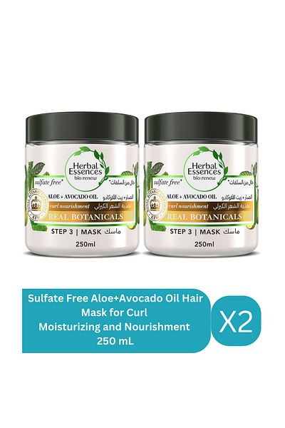 Herbal Essences قناع شعر خالي من الكبريتات بخلاصة الصبار وزيت الأفوكادو لترطيب وتغذية الشعر المجعد 250 مل × 2