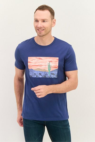 GAP Men Crew Neck Short Sleeve Graphic T Shirt, Teal Combo