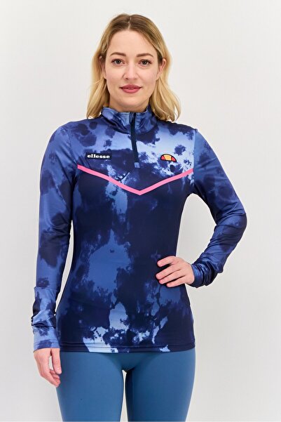 Ellesse قميص تدريب رياضي بأكمام طويلة للنساء، أزرق داكن